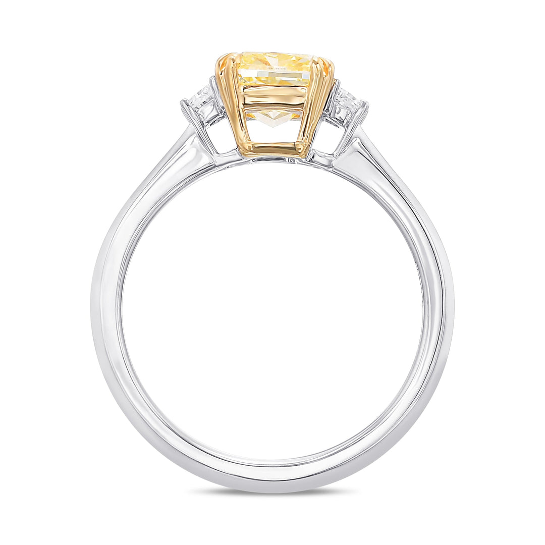 Leibish Fancy Yellow Cushion Three-stone Ring