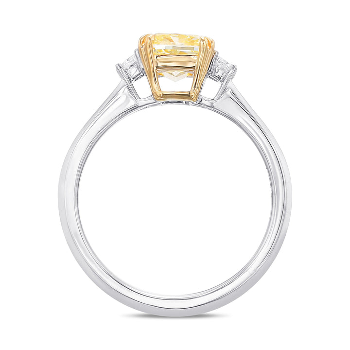 Leibish Fancy Yellow Cushion Three-stone Ring