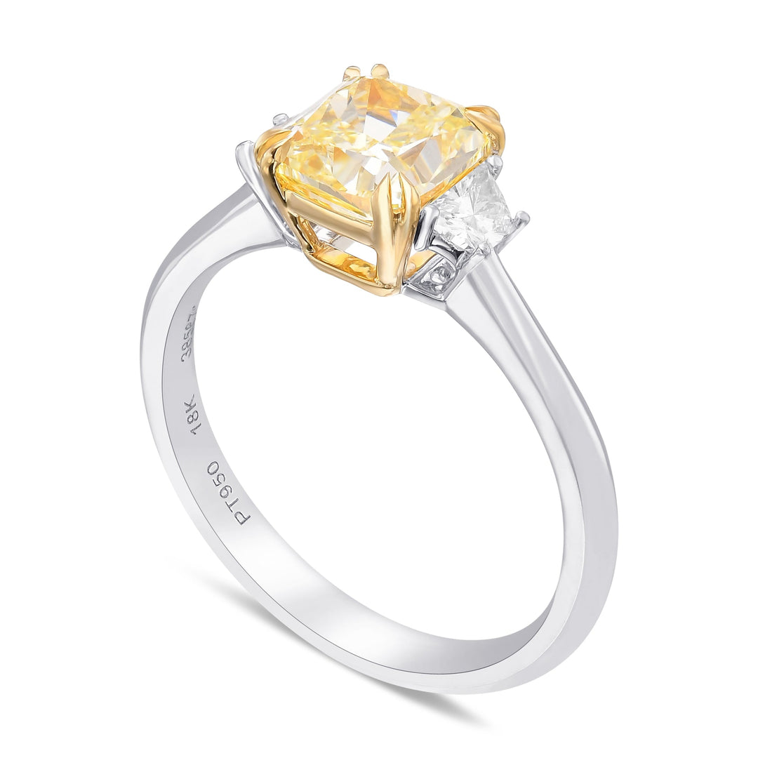 Leibish Fancy Yellow Cushion Three-stone Ring