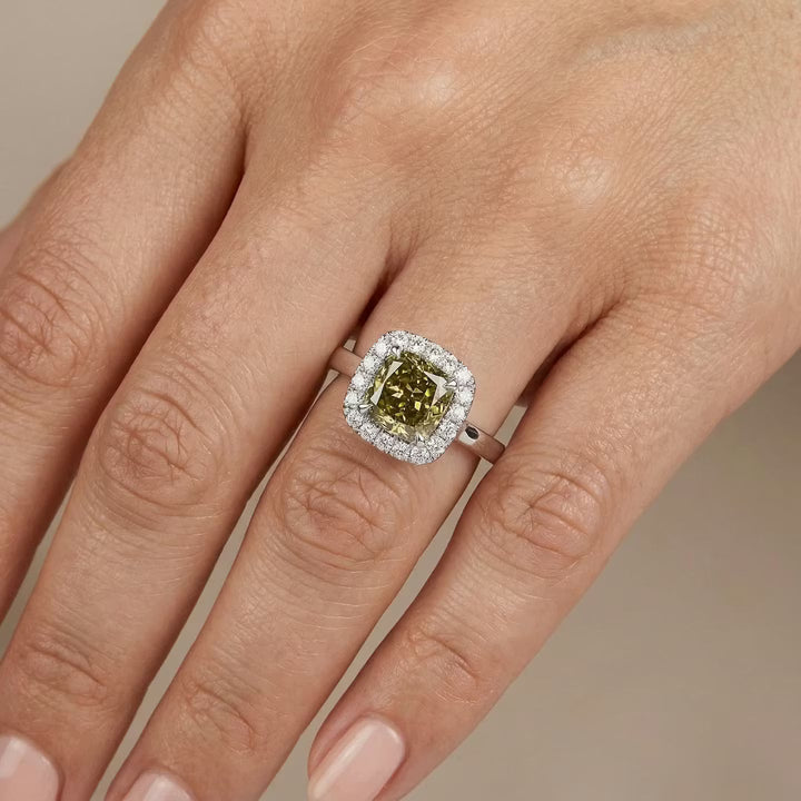 Leibish Chameleon Cushion Diamond Halo Ring