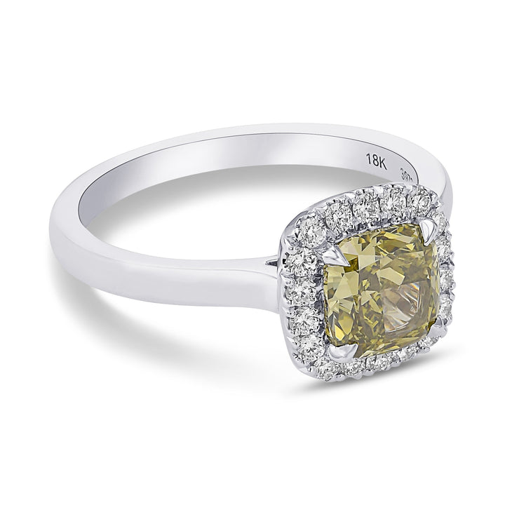 Leibish Chameleon Cushion Diamond Halo Ring