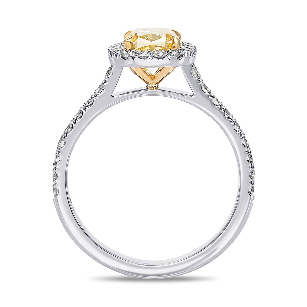 Leibish Fancy Vivid Yellow Cushion Diamond Halo Ring