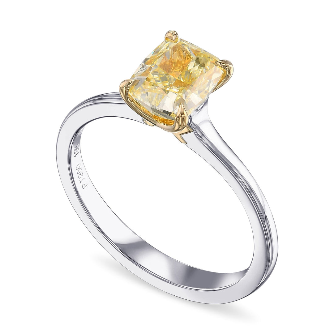Leibish Fancy Yellow Cushion Diamond Classic Solitaire Engagement Ring