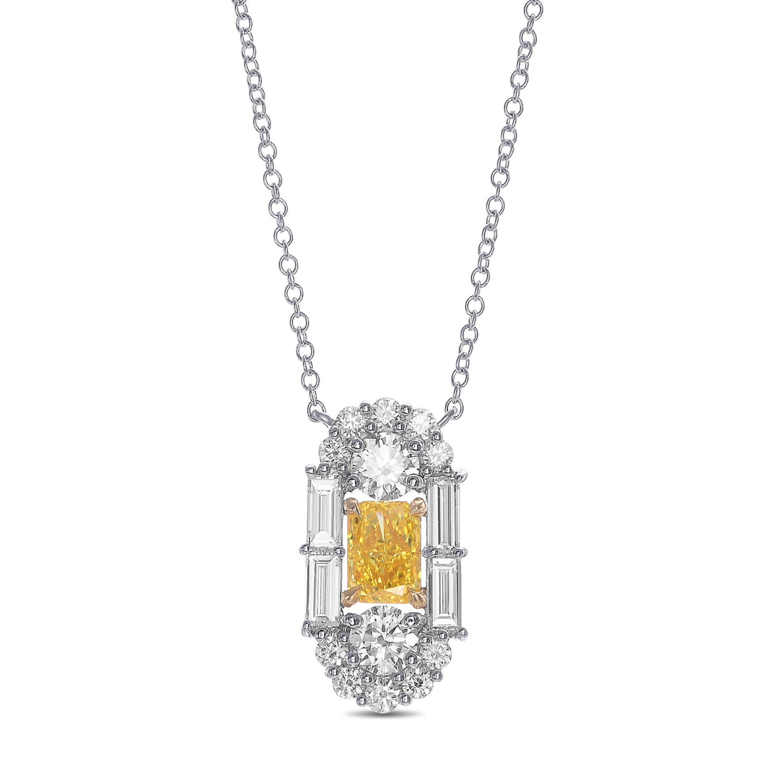 Leibish Extraordinary Fancy Vivid Yellow Diamond Art Deco Pendant