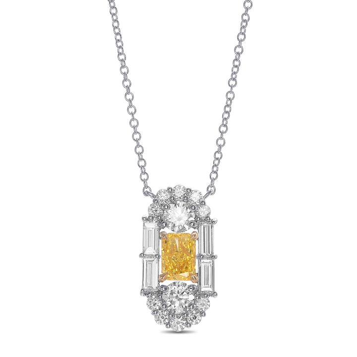 Leibish Extraordinary Fancy Vivid Yellow Diamond Art Deco Pendant