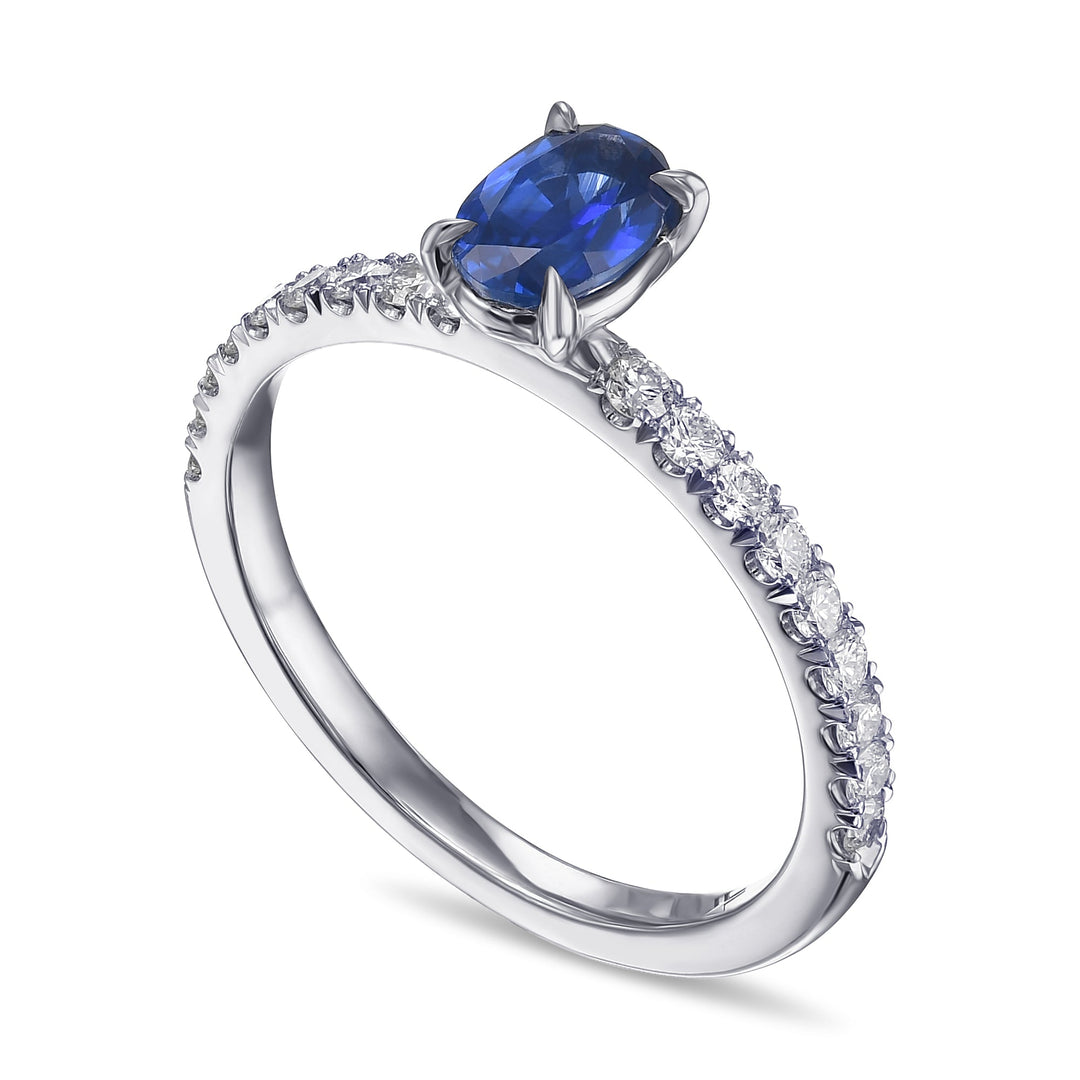Leibish Oval Sapphire Side-stone Diamond Ring