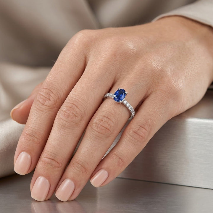 Leibish Oval Sapphire Side-stone Diamond Ring