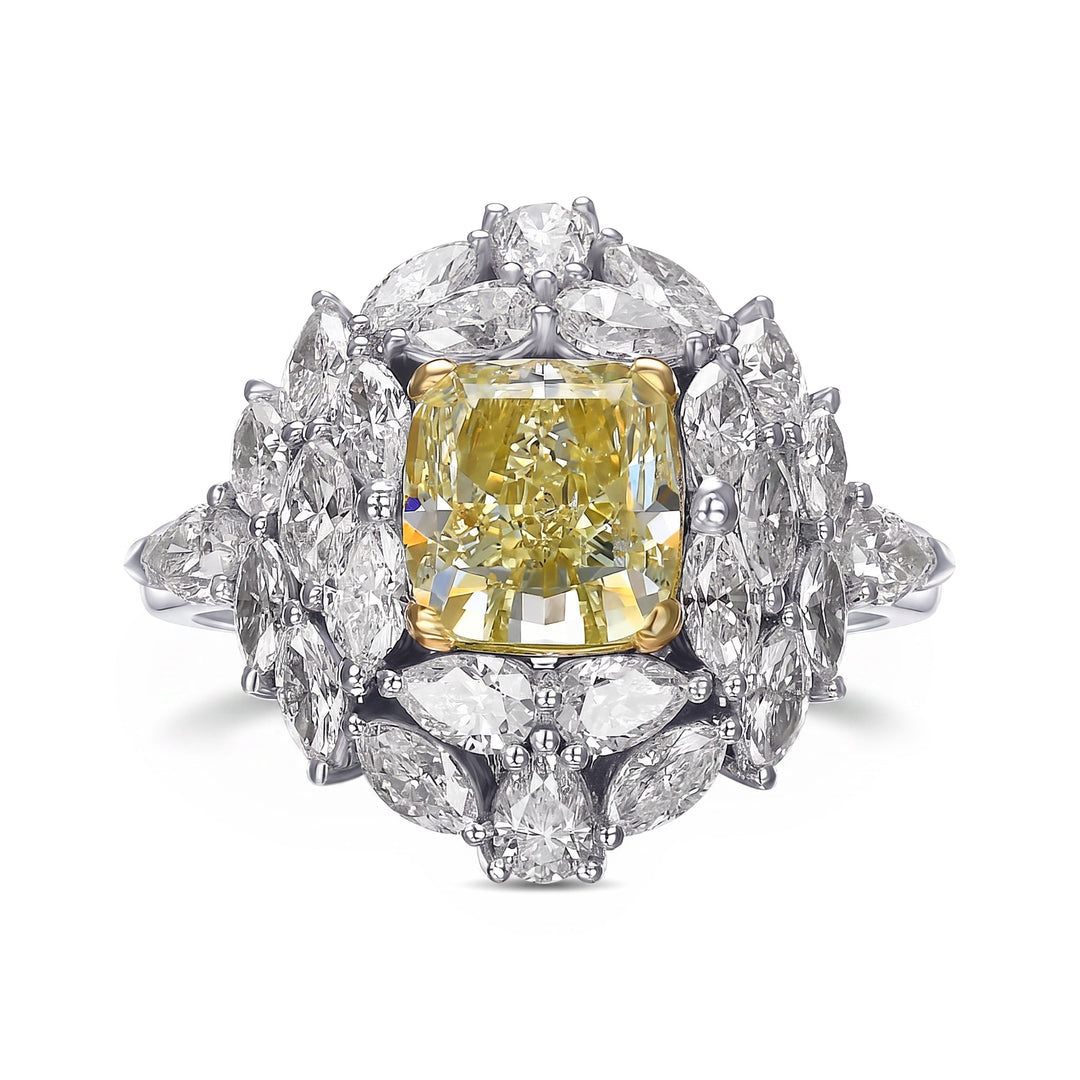 Leibish Extraordinary Fancy Green Yellow Cushion Diamond Ring