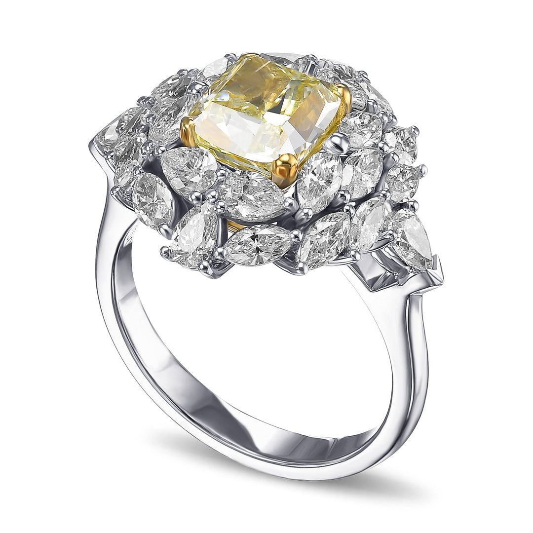Leibish Extraordinary Fancy Green Yellow Cushion Diamond Ring