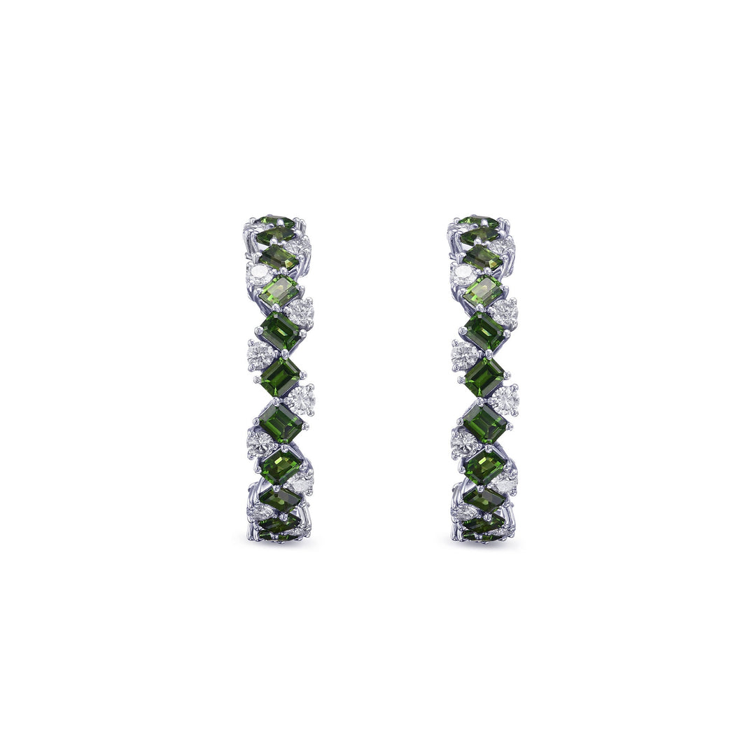 Leibish Tourmaline and Diamond Hoop Earrings