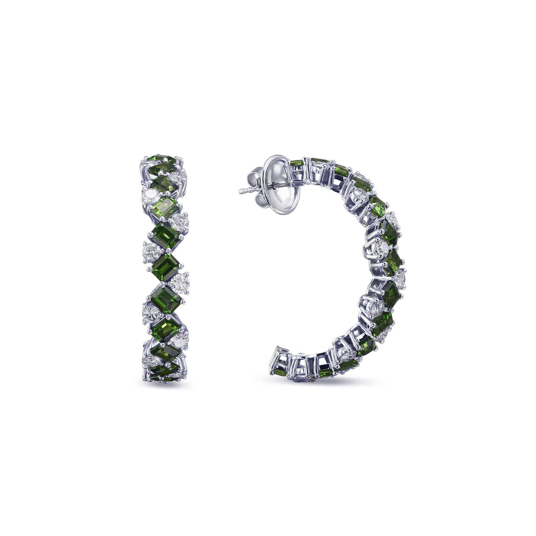 Leibish Tourmaline and Diamond Hoop Earrings