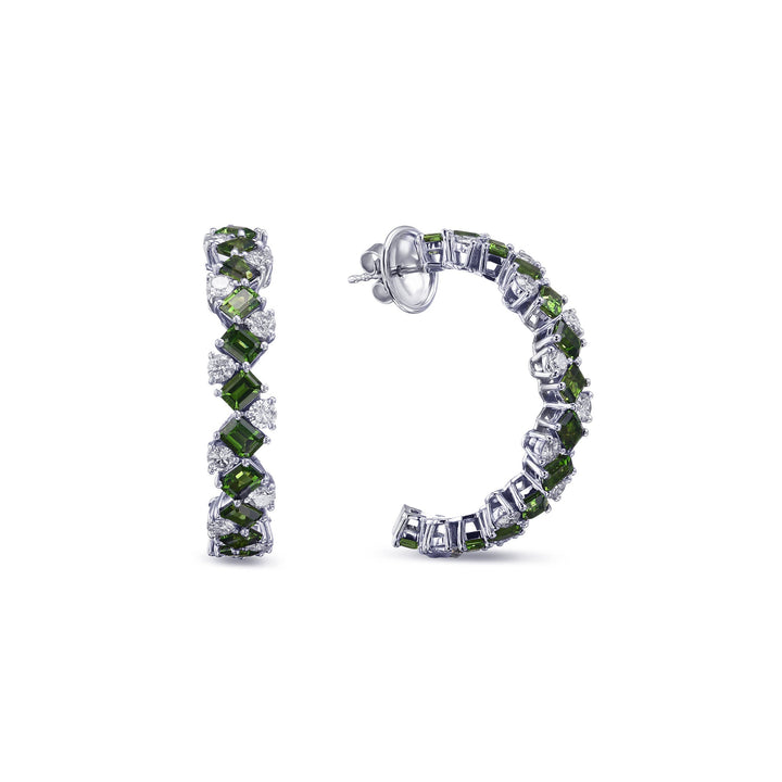 Leibish Tourmaline and Diamond Hoop Earrings