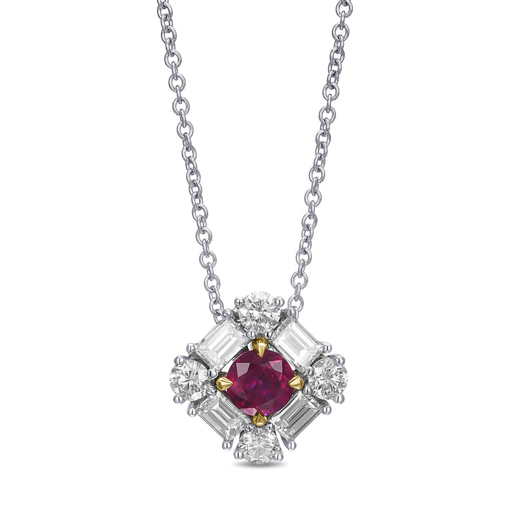 Leibish Extraordinary Round Red Ruby and Diamond Halo Pendant