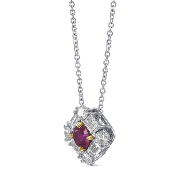 Leibish Extraordinary Round Red Ruby and Diamond Halo Pendant