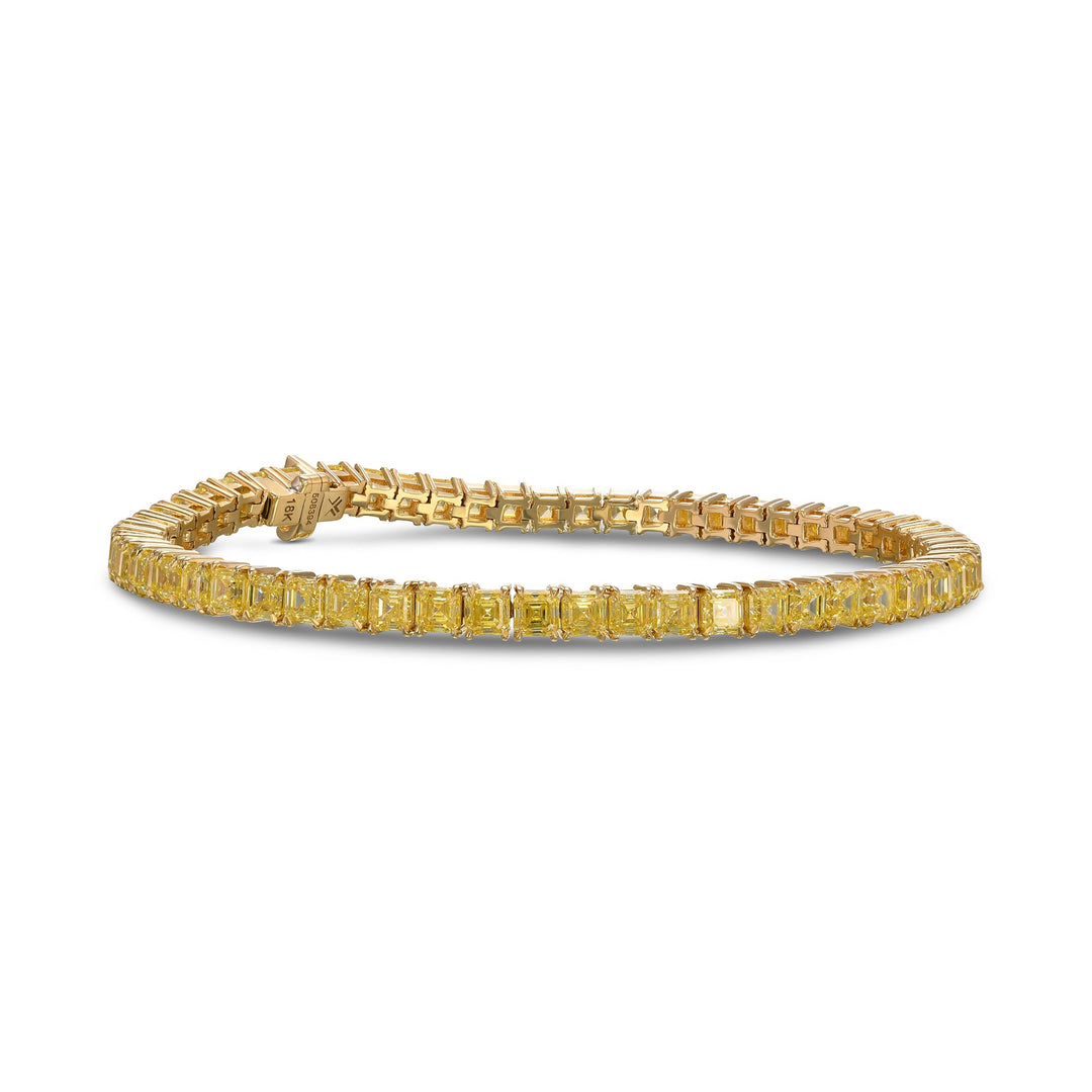 Leibish Fancy Intense Yellow Asscher Diamond Tennis Bracelet