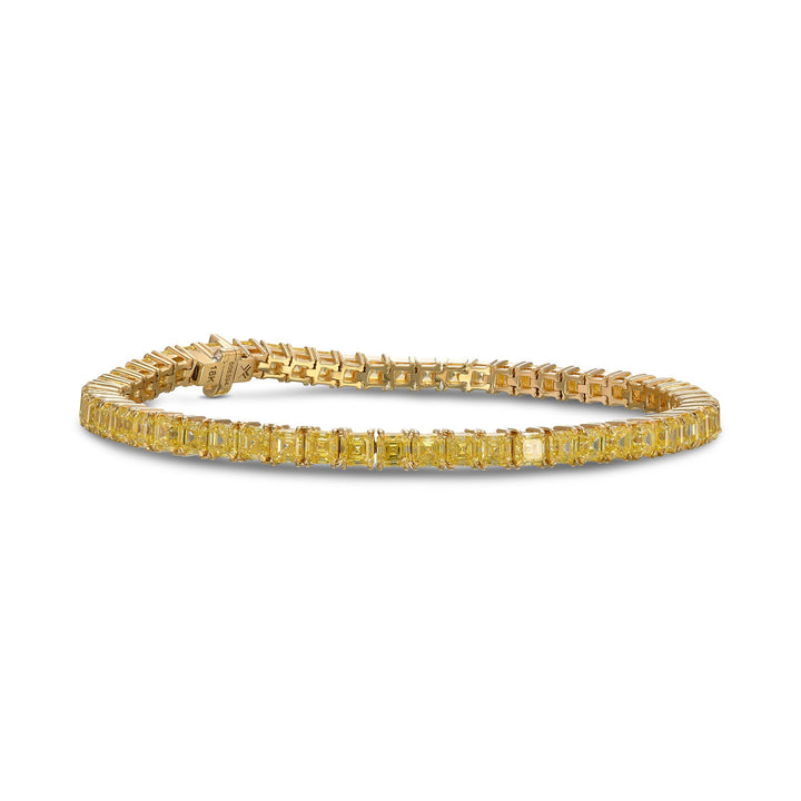 Leibish Fancy Intense Yellow Asscher Diamond Tennis Bracelet