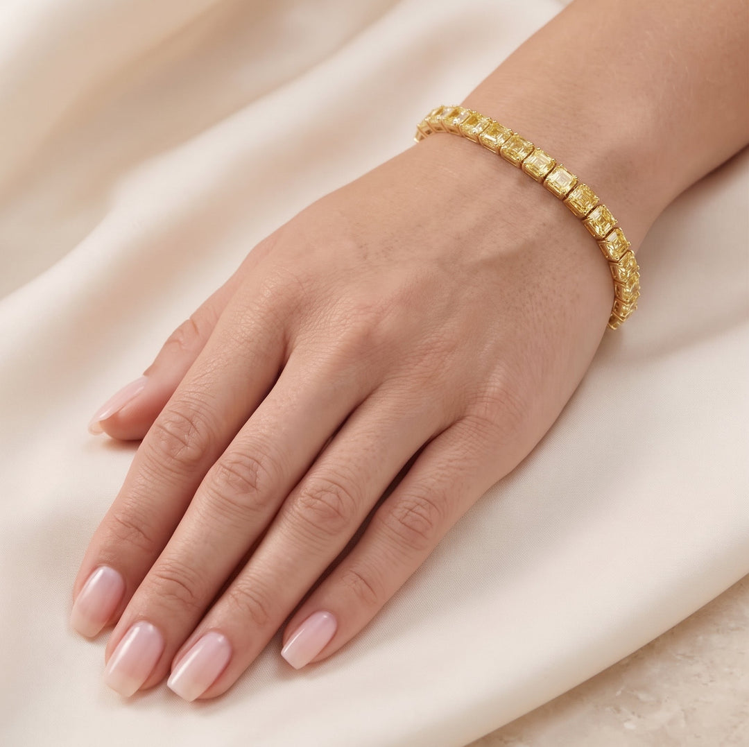 Leibish Fancy Intense Yellow Asscher Diamond Tennis Bracelet