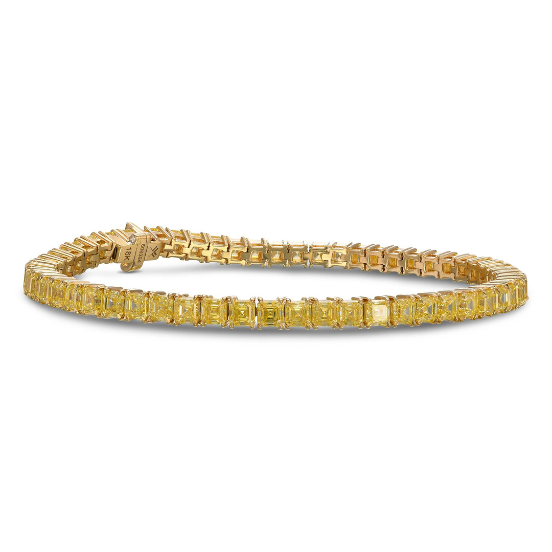 Leibish Fancy Intense Yellow Asscher Diamond Tennis Bracelet
