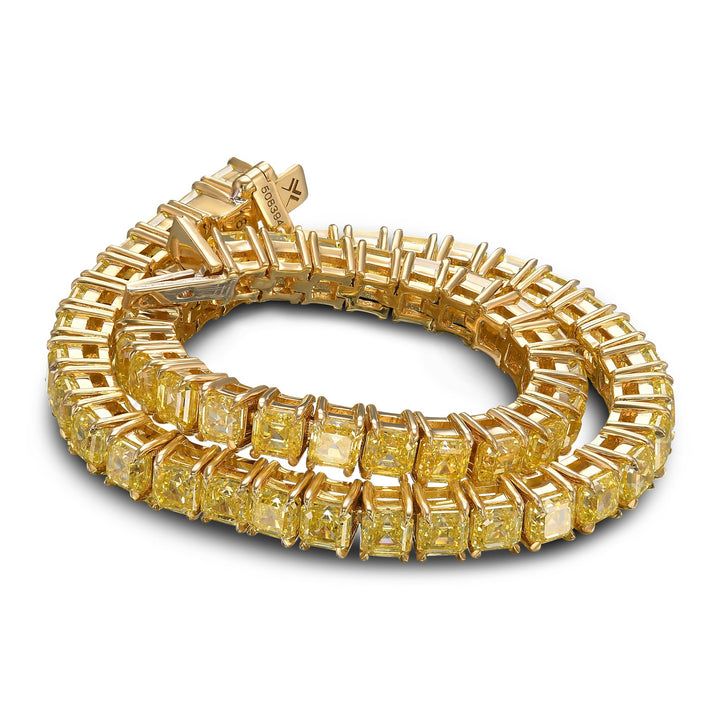 Leibish Fancy Intense Yellow Asscher Diamond Tennis Bracelet
