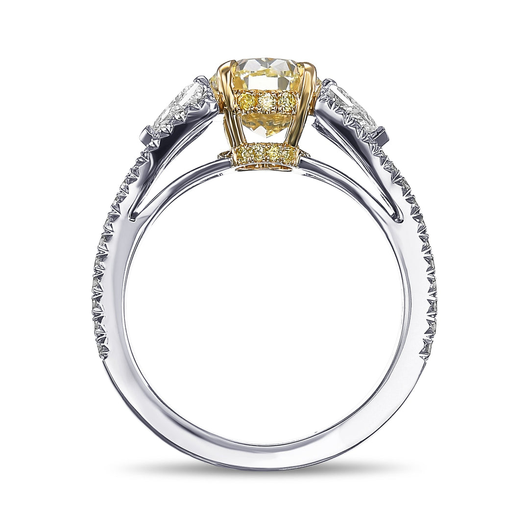 Leibish Light Yellow Oval 3 Stone Diamond Ring