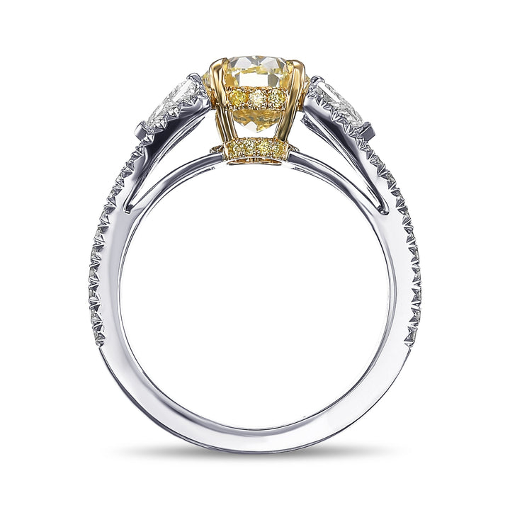 Leibish Light Yellow Oval 3 Stone Diamond Ring