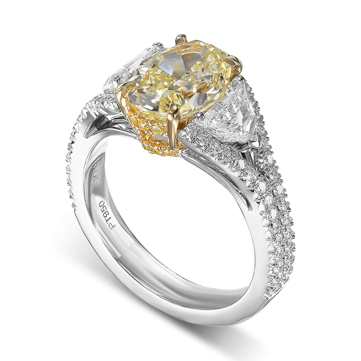 Leibish Light Yellow Oval 3 Stone Diamond Ring