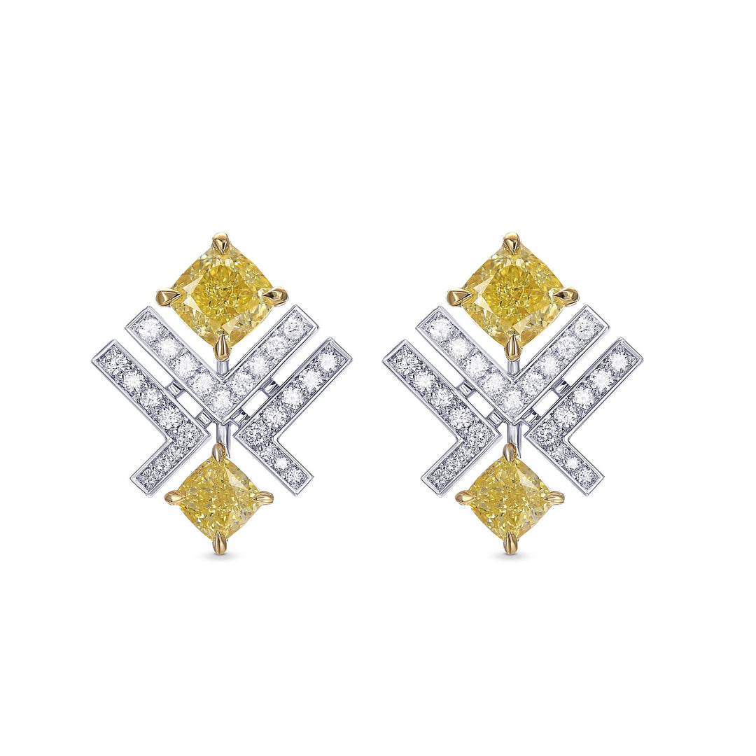 Leibish LEGACY - Fancy Yellow Cushion Diamond Earrings