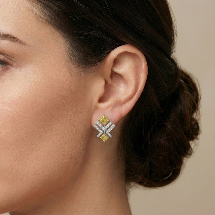 Leibish LEGACY - Fancy Yellow Cushion Diamond Earrings