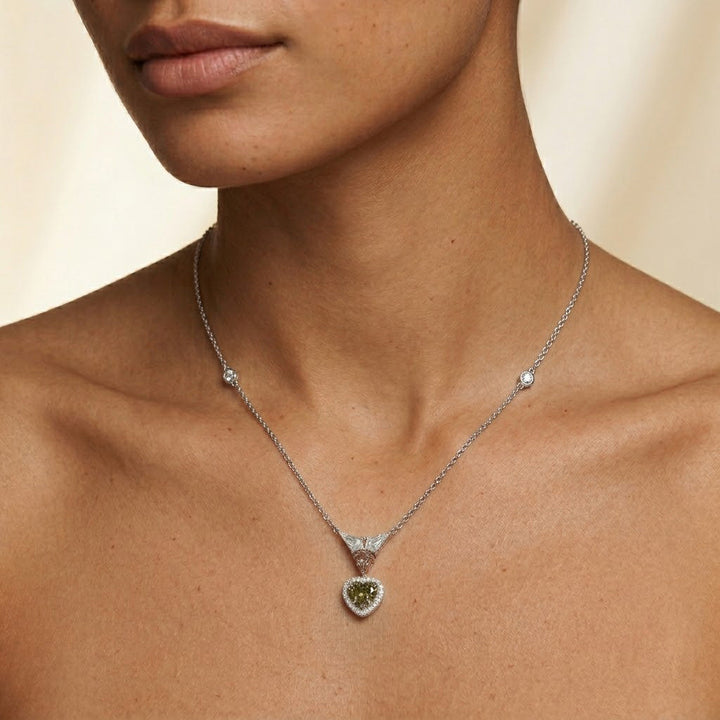 Leibish Chameleon Heart and Kite Diamond Halo Drop Pendant