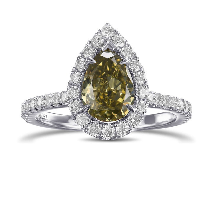 Leibish Chameleon Pear Diamond Halo Style Engagement Ring
