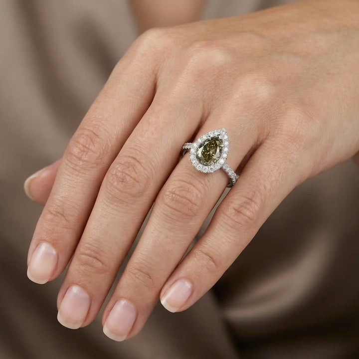 Leibish Chameleon Pear Diamond Halo Style Engagement Ring