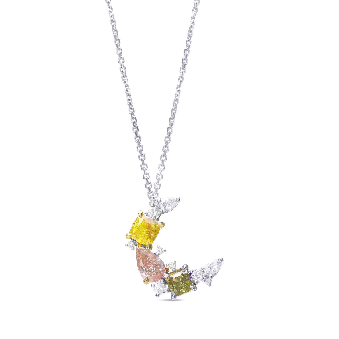 Leibish Multicolor Diamond Half Moon Couture Pendant