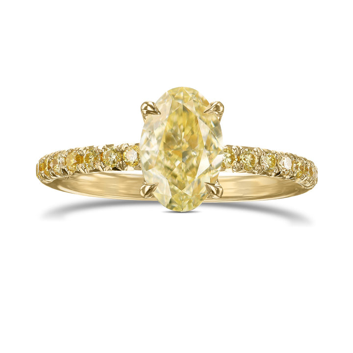Leibish Light Yellow Oval Diamond Side Stones Ring