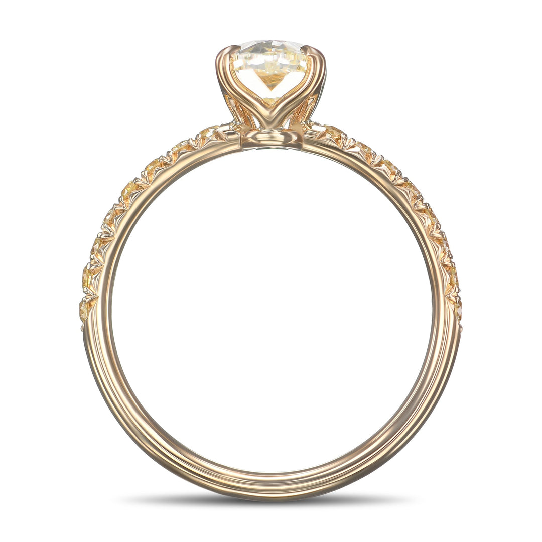 Leibish Light Yellow Oval Diamond Side Stones Ring