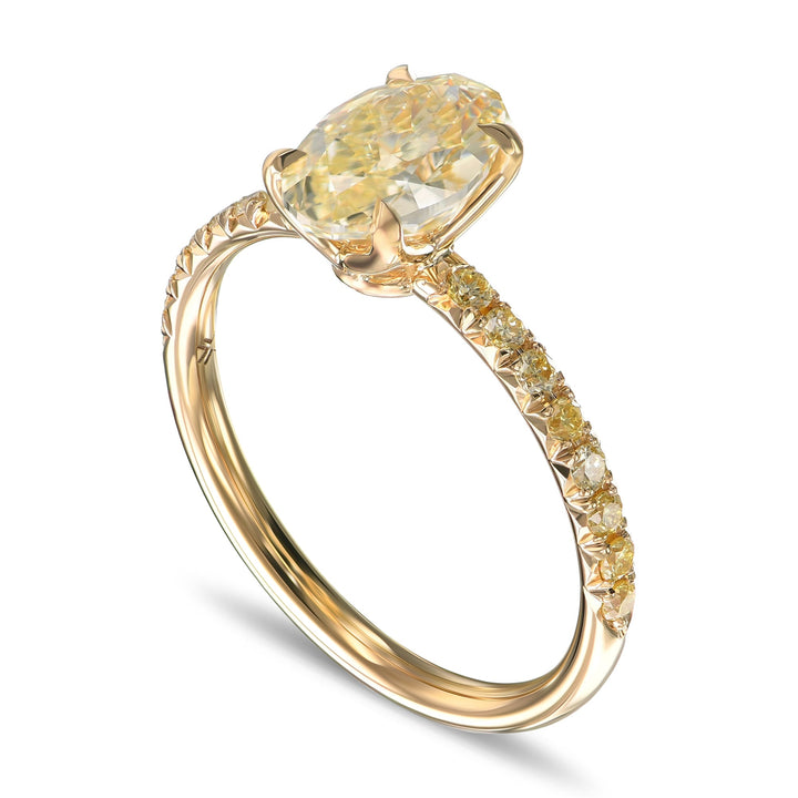 Leibish Light Yellow Oval Diamond Side Stones Ring