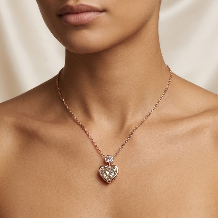 Leibish Fancy Light Gray Heart 2 Stone Bezel Diamond Pendant