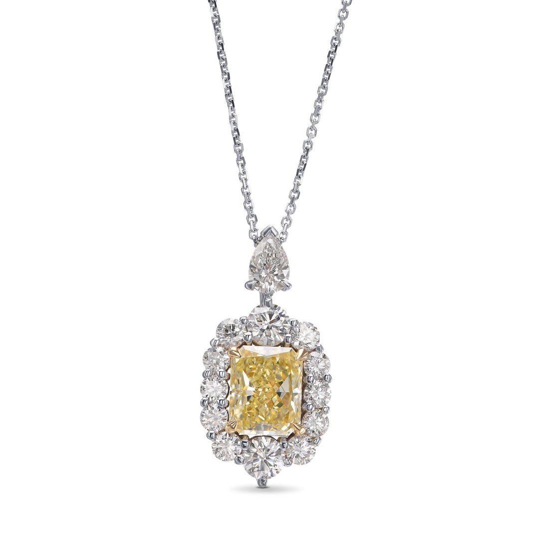 Leibish Fancy Yellow Radiant Halo Diamond Pendant