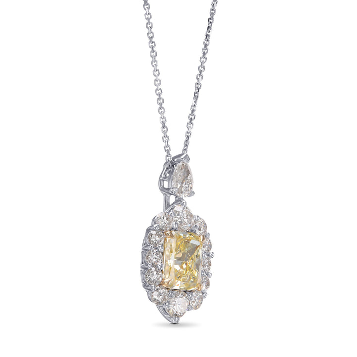 Leibish Fancy Yellow Radiant Halo Diamond Pendant