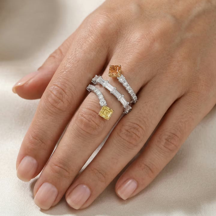 Leibish Mix Color Two-stone Crossover Diamond Ring