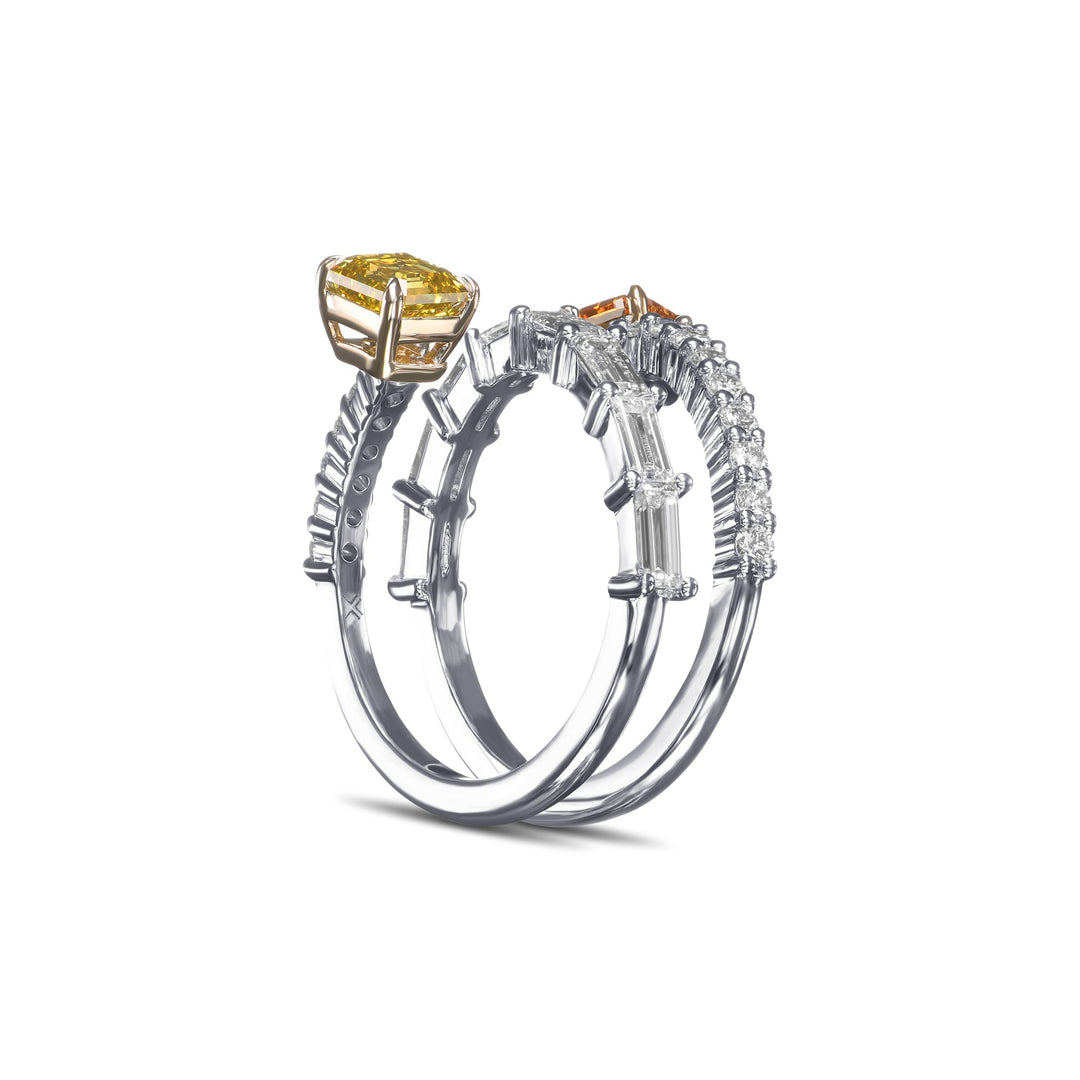 Leibish Mix Color Two-stone Crossover Diamond Ring