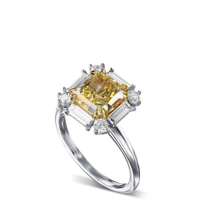 Leibish Fancy Yellow Cushion Halo Diamond Ring