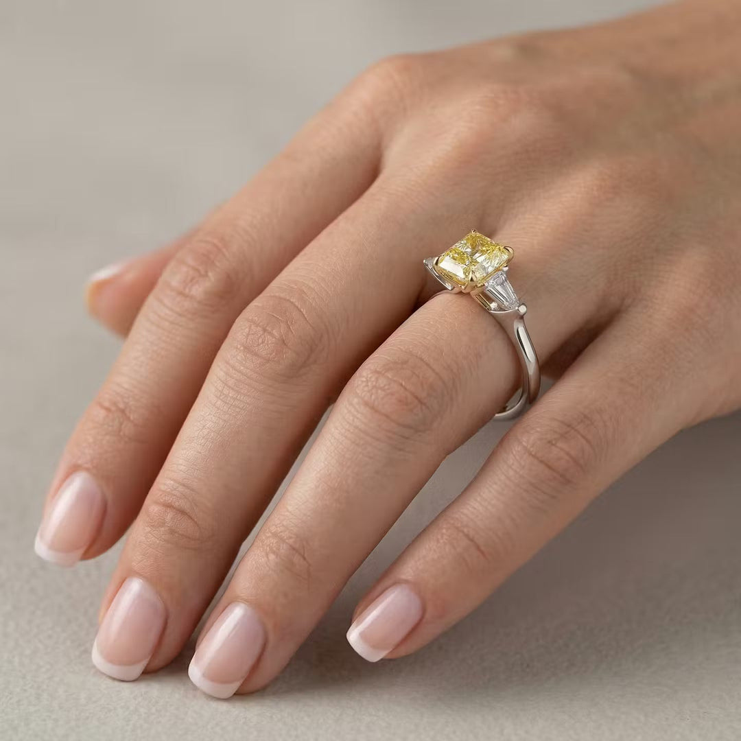 Leibish Fancy Yellow Radiant Three-stone Diamond Ring