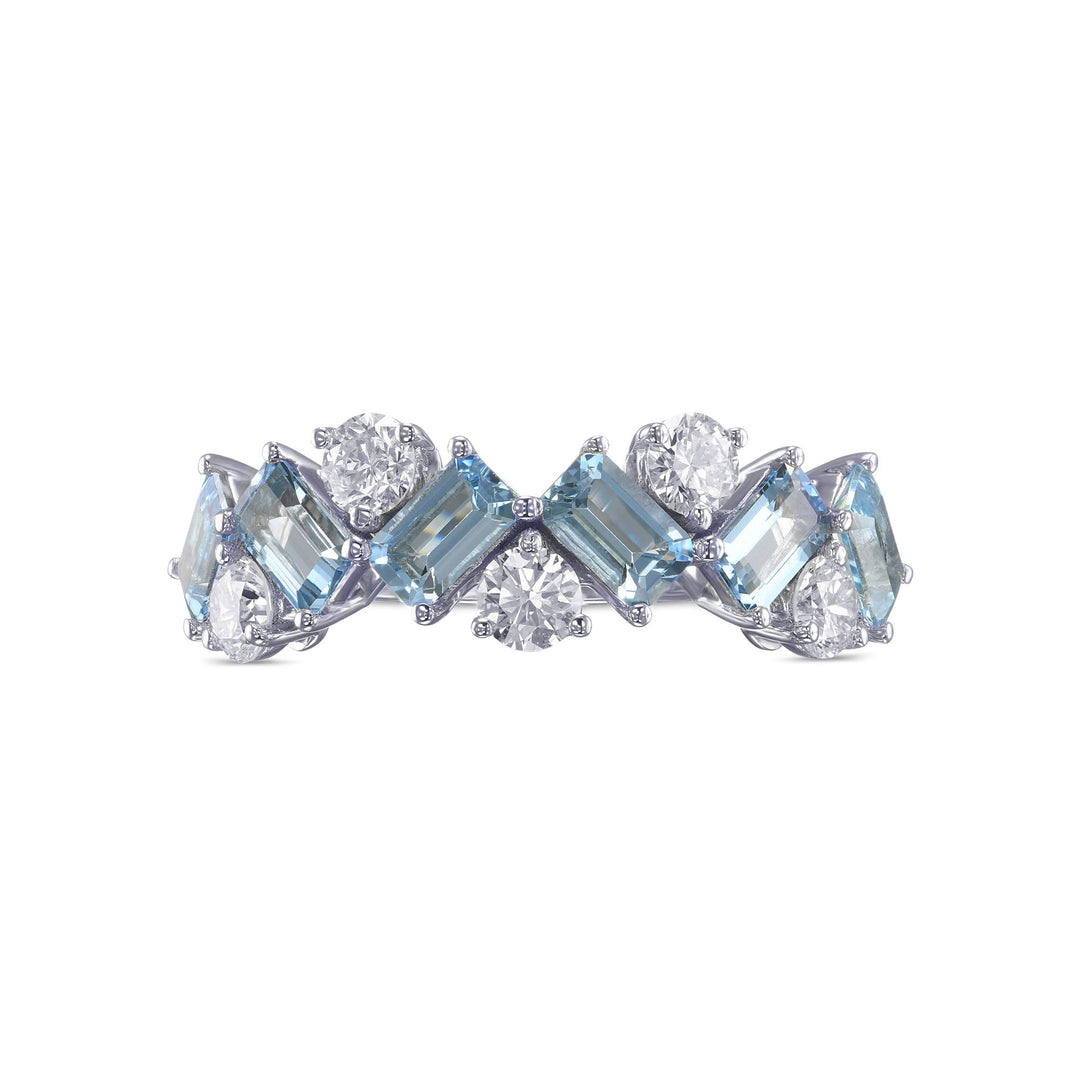 Leibish Aquamarine and Diamond Band Ring
