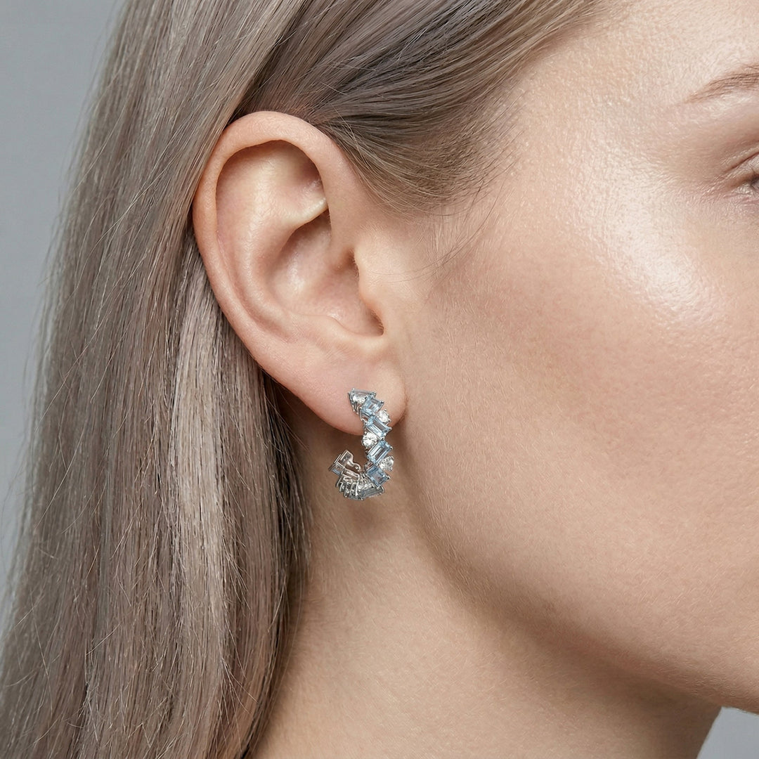 Leibish Aquamarine and Diamond Hoop Earrings
