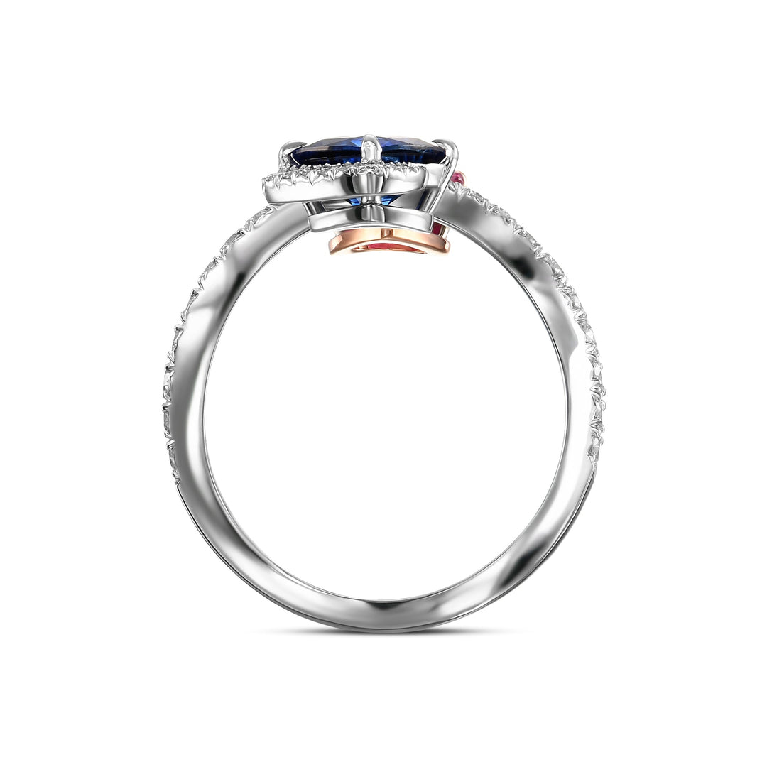 Leibish Ruby, Blue Sapphire and Diamond Two-stone Crossover Ring