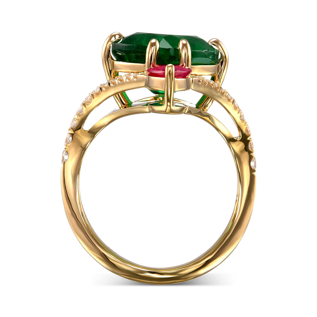 Leibish Emerald and Ruby Two-stone Ring