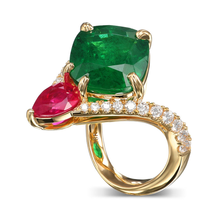 Leibish Emerald and Ruby Two-stone Ring