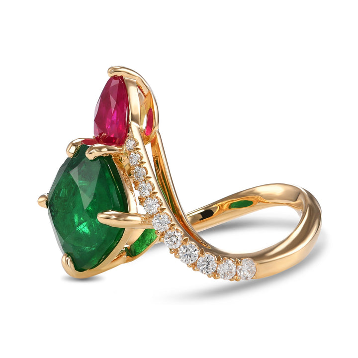 Leibish Emerald and Ruby Two-stone Ring