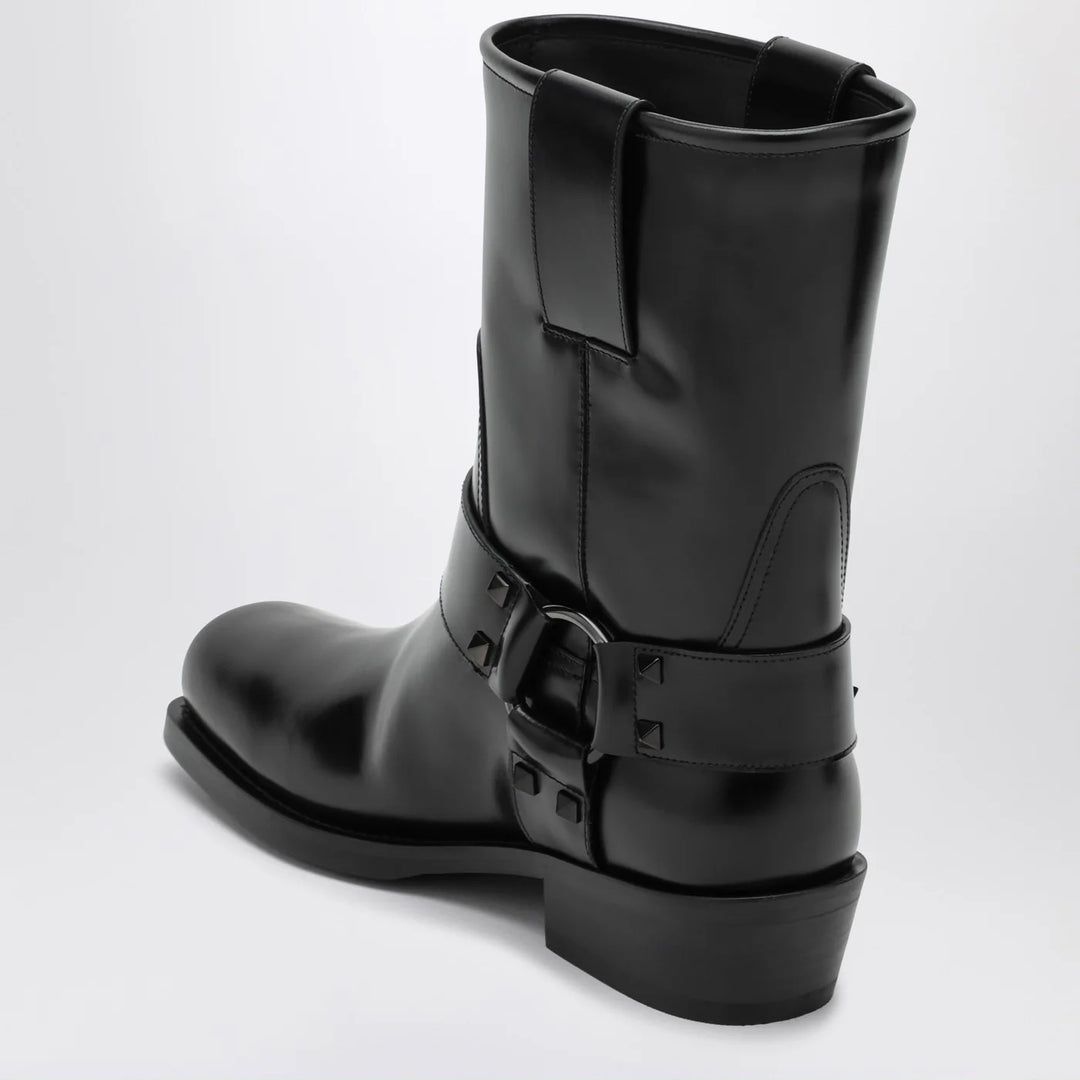 Valentino Garavani - Black leather Biker Rockstud low boot