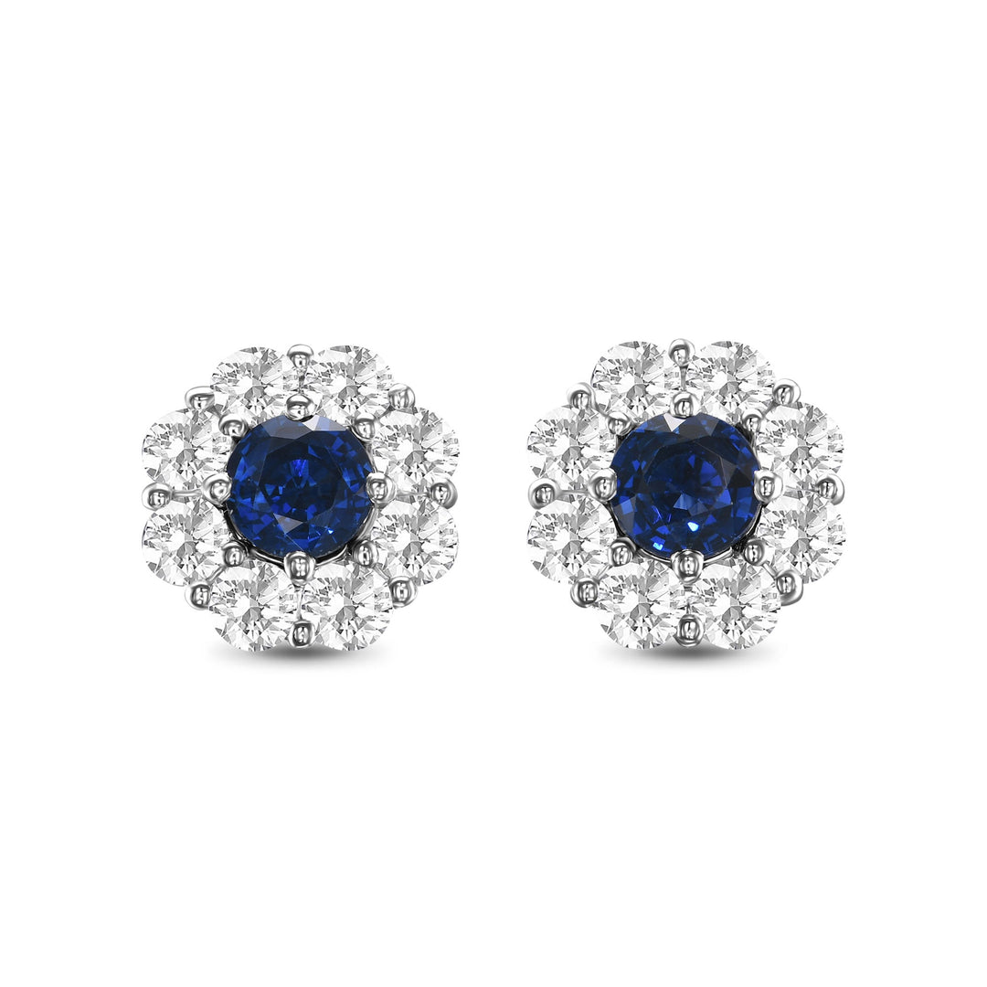 Leibish Round Blue Sapphire and Diamond Halo Earrings